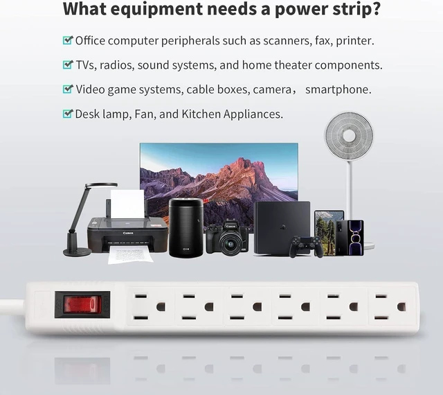 Alt view image 14 of 14 - Power Strip Surge Protector 2-Pack - 6 Outlets & 2 Ft Extension Cord, 1875W/15A 90 Joules, Overload & Surge Protection, Wall Mount for Home Office, ETL Listed White