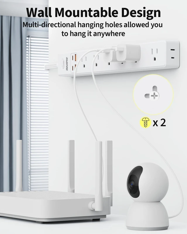 Alt view image 14 of 14 - 10 Ft Power Strip Surge Protector - 7 Outlets 4 USB Ports (2 USB C), Ultra Thin Flat Extension Cord & Flat Plug, 1700 Joules, Wall Mount, Desk Charging Station for Home Office Dorm, White