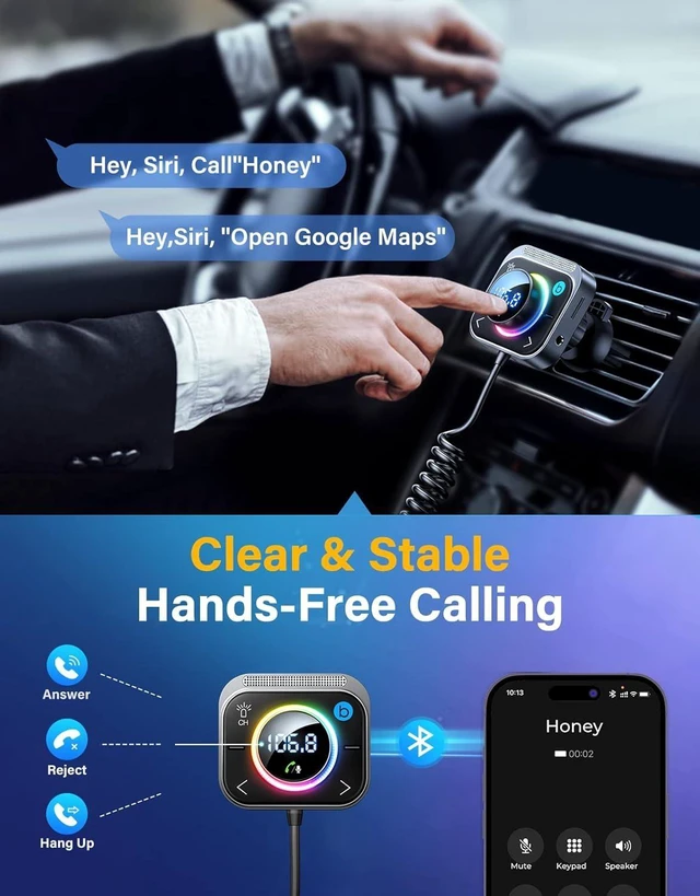 Alt view image 10 of 14 - JOYROOM 66W Bluetooth 5.4 Car Adapter Aux with 3 Charging PortsPD 30W & 2 * 18WAir Vent Installation for Safe Deep HiFi Bass Player Wireless Radio FM Transmitter for Car with Colorful LED Light