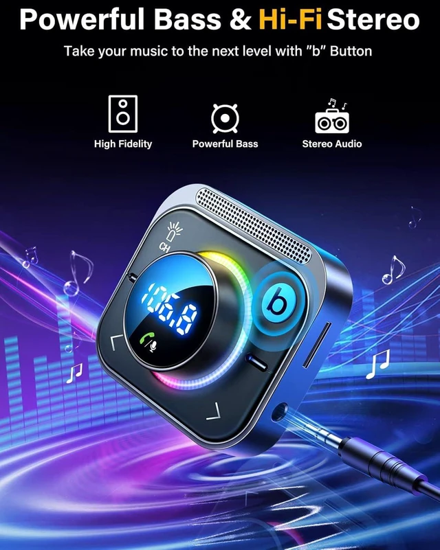 Alt view image 12 of 14 - JOYROOM 66W Bluetooth 5.4 Car Adapter Aux with 3 Charging PortsPD 30W & 2 * 18WAir Vent Installation for Safe Deep HiFi Bass Player Wireless Radio FM Transmitter for Car with Colorful LED Light