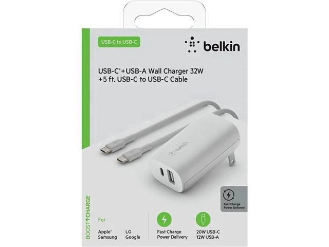 Alt view image 2 of 2 - USB C Wall Charger 32W C to C Cable Included PD with 20W USB C & 12W USB A Ports for USB-C Power Delivery