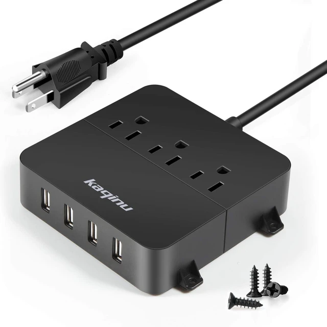Alt view image 8 of 14 - Power Strip with USB - Wall Mountable Power Strip with 4 USB Ports & 3 Outlets with On/Off Switch & 5ft Extension Cord for Cruise Ship, Travel, Hotel, Office (Black)