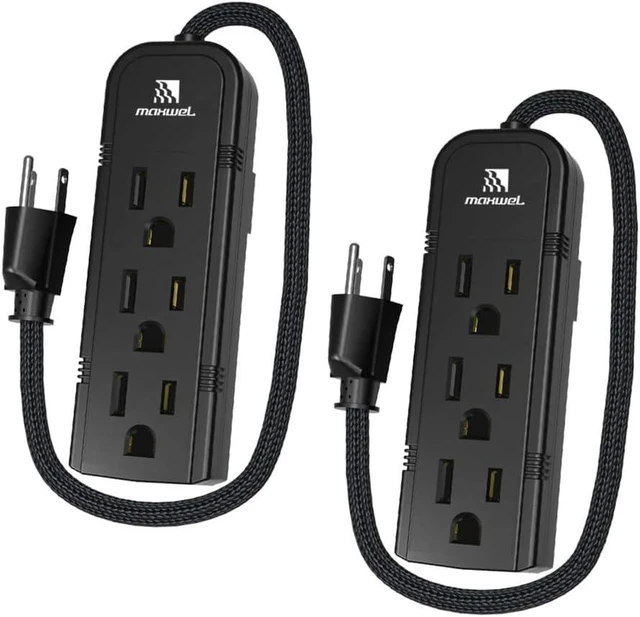 Alt view image 8 of 14 - 2Pack Small Power Strip Black Outlet - 1FT Heavy Duty Power Extension Cord, Mini Size Portable 3 Outlet Power Strip for Office,Computer,Home Accessories,Travel,ETL Listed (13a/125v/60hz/1625w)