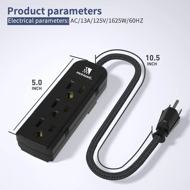 Alt view image 10 of 14 - 2Pack Small Power Strip Black Outlet - 1FT Heavy Duty Power Extension Cord, Mini Size Portable 3 Outlet Power Strip for Office,Computer,Home Accessories,Travel,ETL Listed (13a/125v/60hz/1625w)