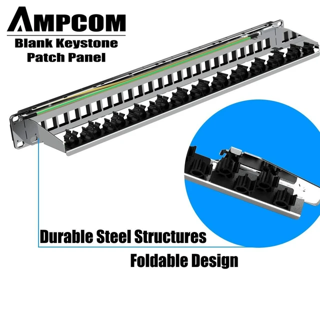 Alt view image 10 of 14 - AMPCOM 24 Ports 1U Blank Keystone Patch Panel, 19 inch Rack or Wall Mount with Rear Cable Management Panel for Ethernet CAT5e/CAT6/CAT7, USB, HDMI