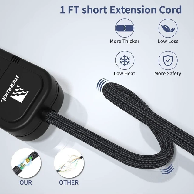 Alt view image 9 of 14 - 2Pack Small Power Strip Black Outlet - 1FT Heavy Duty Power Extension Cord, Mini Size Portable 3 Outlet Power Strip for Office,Computer,Home Accessories,Travel,ETL Listed (13a/125v/60hz/1625w)
