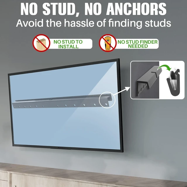 Alt view image 9 of 14 - Studless TV Wall Mount, No Drill Drywall TV Mount for 32-75 Inch Smart TVs, Max VESA 600x400mm, Low Profile, No Stud, No Anchors, Tv Wall Bracket Hanger, Holds up to 150 lbs
