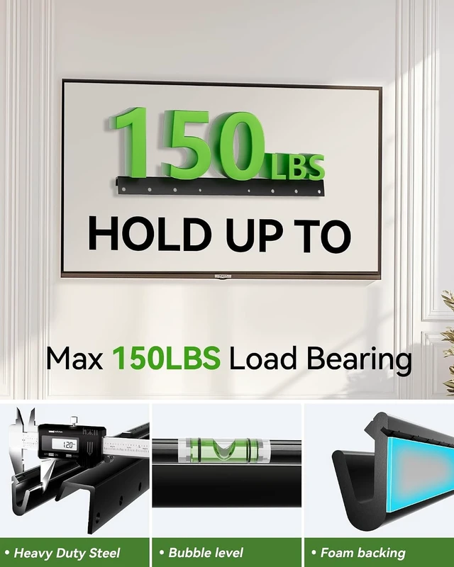 Alt view image 13 of 14 - Studless TV Wall Mount, No Drill Drywall TV Mount for 32-75 Inch Smart TVs, Max VESA 600x400mm, Low Profile, No Stud, No Anchors, Tv Wall Bracket Hanger, Holds up to 150 lbs