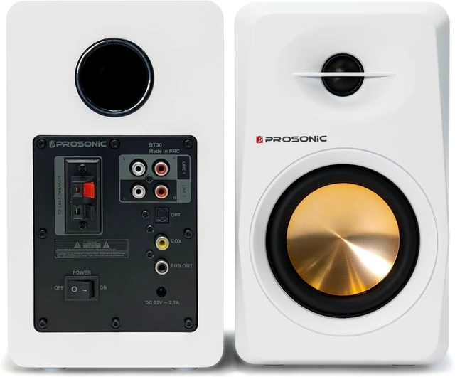 Alt view image 9 of 14 - Active Bluetooth Bookshelf Speaker Studio Monitor Home Theater, Optical Input, Coaxial Input, 2 x RCA Aux Input, 30 Watts x 2 (White)