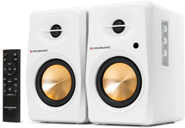 Alt view image 8 of 14 - Active Bluetooth Bookshelf Speaker Studio Monitor Home Theater, Optical Input, Coaxial Input, 2 x RCA Aux Input, 30 Watts x 2 (White)
