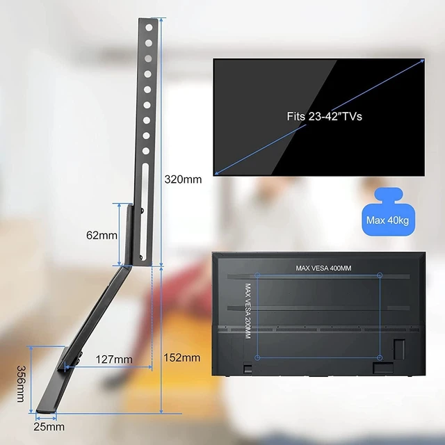 Alt view image 9 of 14 - Suptek Universal TV Stand Legs TV Feet for 23 to 42 inch LCD LED OLED Plasma TVs, Table Top Replacement TV Stand Pedestal Riser for Flat&Curved Screen Max VESA 400x200mm Up to 88lbs ML1732