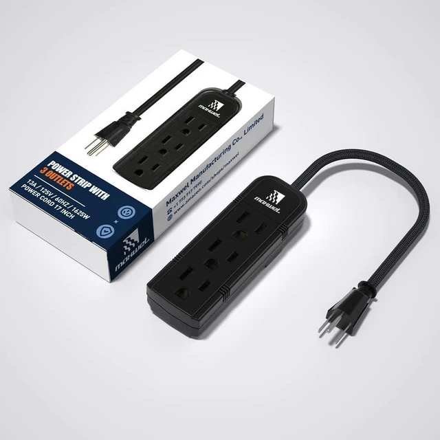Alt view image 14 of 14 - 2Pack Small Power Strip Black Outlet - 1FT Heavy Duty Power Extension Cord, Mini Size Portable 3 Outlet Power Strip for Office,Computer,Home Accessories,Travel,ETL Listed (13a/125v/60hz/1625w)
