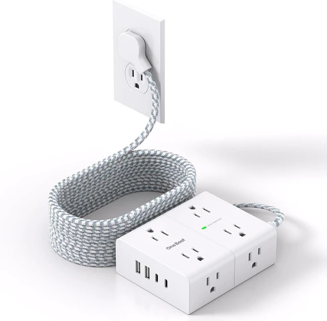 Alt view image 8 of 14 - Surge Protector Power Strip 15 Ft Cord, Ultra Thin Flat Extension Cord with 8 Outlets 4 USB Ports(2 USB C), Flat Plug Power Strip, 15 Ft Long Braided Power Cord for Home, Office, Dorm Room Essentials