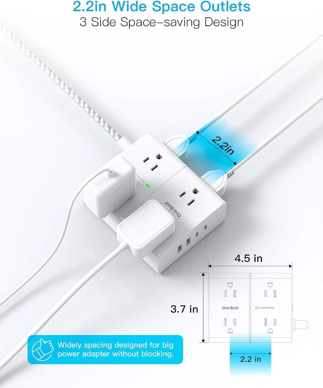 Alt view image 13 of 14 - Surge Protector Power Strip 15 Ft Cord, Ultra Thin Flat Extension Cord with 8 Outlets 4 USB Ports(2 USB C), Flat Plug Power Strip, 15 Ft Long Braided Power Cord for Home, Office, Dorm Room Essentials