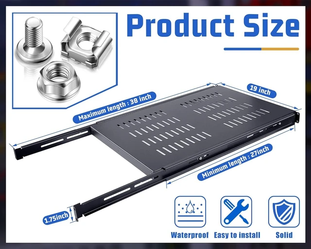 Alt view image 8 of 12 - Hortsun 1U Adjustable Rack Mount Shelf Vented Server Rack Drawer 175 lbs 27.5 to 38 Inch Adjustable Mounting Depth Blanking Panel Kit Universal Tray for 19 Inch AV/Network Equipment, Black(1 Piece)