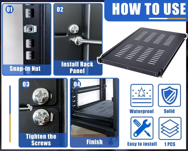 Alt view image 10 of 12 - Hortsun 1U Adjustable Rack Mount Shelf Vented Server Rack Drawer 175 lbs 27.5 to 38 Inch Adjustable Mounting Depth Blanking Panel Kit Universal Tray for 19 Inch AV/Network Equipment, Black(1 Piece)
