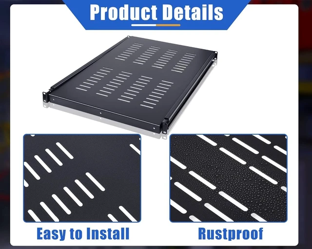 Alt view image 11 of 12 - Hortsun 1U Adjustable Rack Mount Shelf Vented Server Rack Drawer 175 lbs 27.5 to 38 Inch Adjustable Mounting Depth Blanking Panel Kit Universal Tray for 19 Inch AV/Network Equipment, Black(1 Piece)