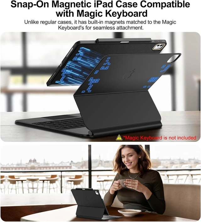 Alt view image 10 of 14 - Magic-Keyboard Compatible Case for iPad Pro-13 inch M4 2024, Cover with Apple Pencil Holder for Smart MagicKeyboard Folio Slim Durability, with Durable Leather Surface, (Keyboard Not Included), Black