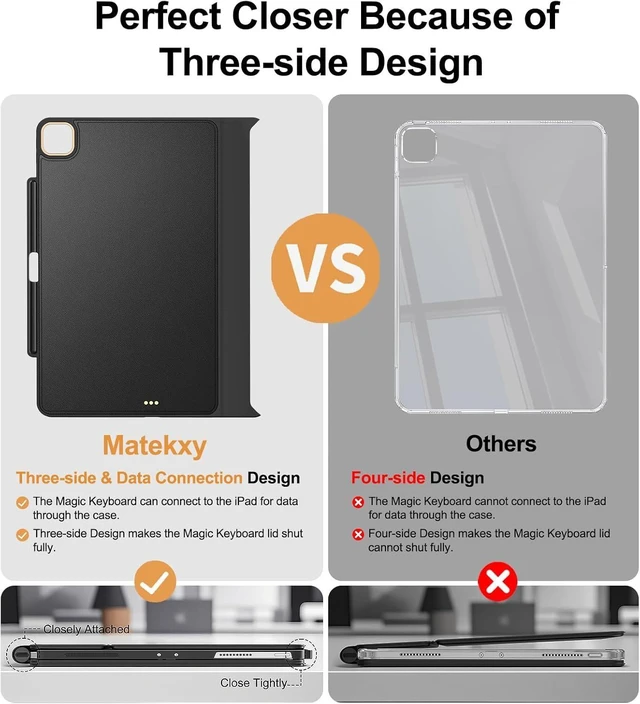 Alt view image 11 of 14 - Magic-Keyboard Compatible Case for iPad Pro-13 inch M4 2024, Cover with Apple Pencil Holder for Smart MagicKeyboard Folio Slim Durability, with Durable Leather Surface, (Keyboard Not Included), Black