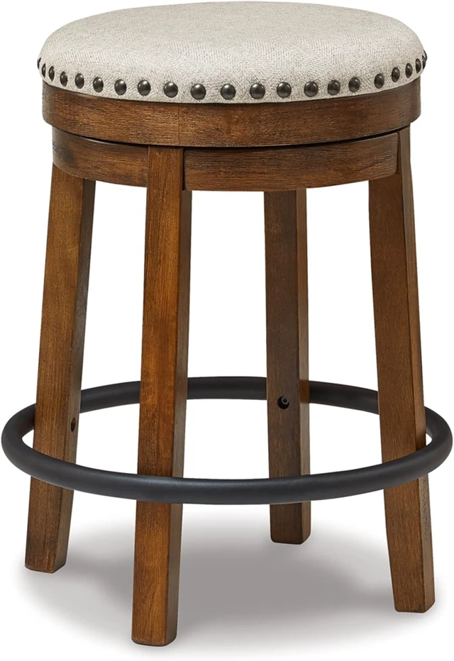 Alt view image 8 of 14 - Signature Design by Ashley Valebeck 24" Counter Height Upholstered Swivel Stool, Brown & Black