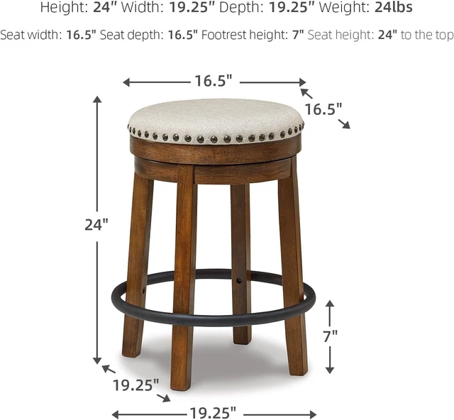 Alt view image 10 of 14 - Signature Design by Ashley Valebeck 24" Counter Height Upholstered Swivel Stool, Brown & Black