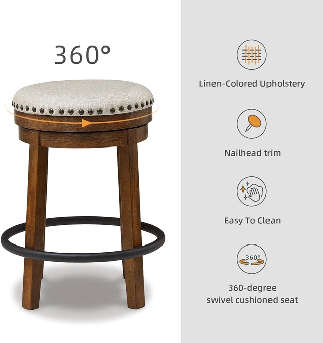 Alt view image 12 of 14 - Signature Design by Ashley Valebeck 24" Counter Height Upholstered Swivel Stool, Brown & Black