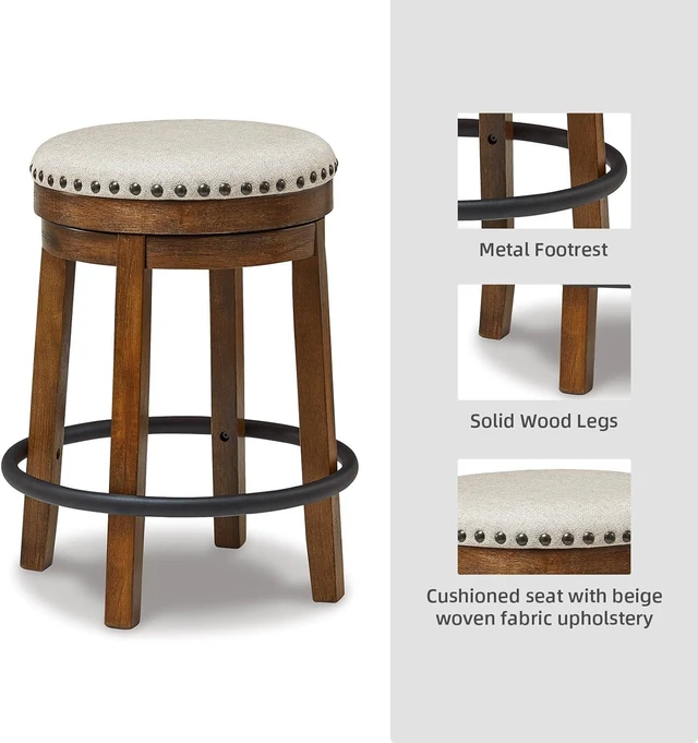 Alt view image 13 of 14 - Signature Design by Ashley Valebeck 24" Counter Height Upholstered Swivel Stool, Brown & Black