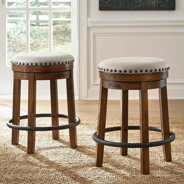 Alt view image 9 of 14 - Signature Design by Ashley Valebeck 24" Counter Height Upholstered Swivel Stool, Brown & Black