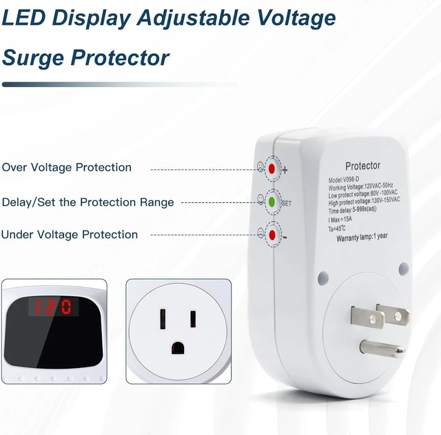 Alt view image 10 of 14 - BSEED Surge Protector Outlet, Voltage Regulator, Surge Protector for Refrigerator/TV/PC/Home Appliance, Wall Tap Adapter, Space Saving Design, LED Display Screen, Adjustable,120V, 15A, 1800W, 1 Pack