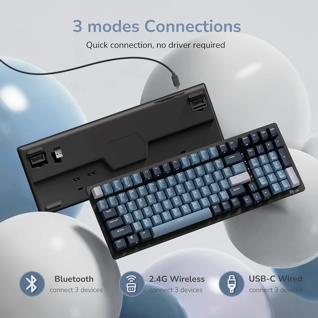 Alt view image 10 of 14 - RK ROYAL KLUDGE RK98 Wireless Mechanical Keyboard, Triple Mode 2.4G/BT5.1/USB-C Hot Swappable Keyboard with Number Pad, Pre-lubed Linear Switches RGB Backlit Gaming Keyboard, Software Support