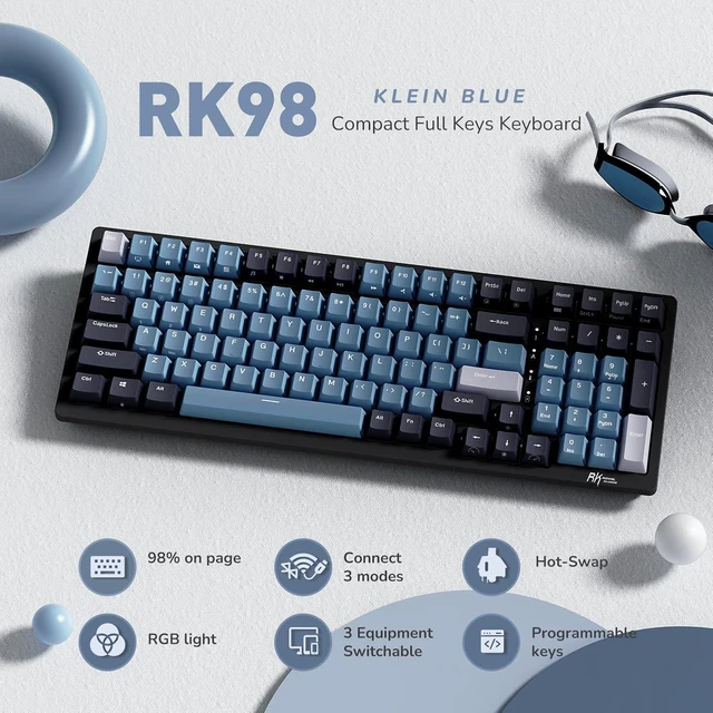 Alt view image 9 of 14 - RK ROYAL KLUDGE RK98 Wireless Mechanical Keyboard, Triple Mode 2.4G/BT5.1/USB-C Hot Swappable Keyboard with Number Pad, Pre-lubed Linear Switches RGB Backlit Gaming Keyboard, Software Support