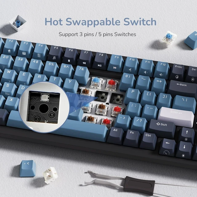Alt view image 11 of 14 - RK ROYAL KLUDGE RK98 Wireless Mechanical Keyboard, Triple Mode 2.4G/BT5.1/USB-C Hot Swappable Keyboard with Number Pad, Pre-lubed Linear Switches RGB Backlit Gaming Keyboard, Software Support