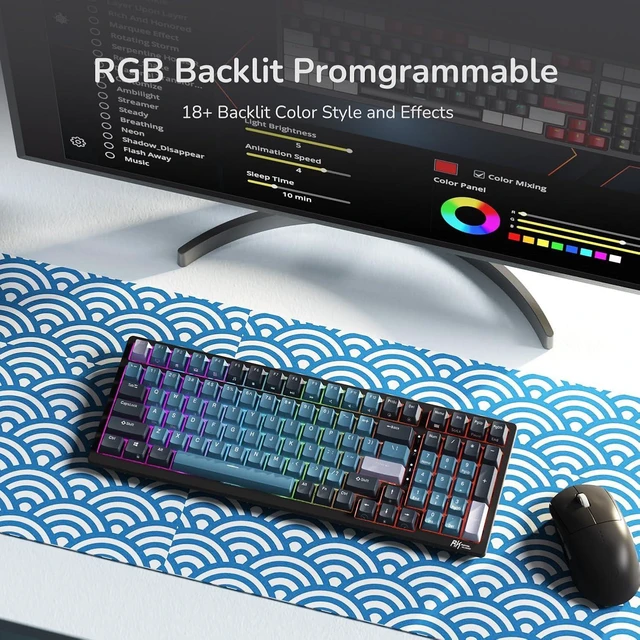 Alt view image 13 of 14 - RK ROYAL KLUDGE RK98 Wireless Mechanical Keyboard, Triple Mode 2.4G/BT5.1/USB-C Hot Swappable Keyboard with Number Pad, Pre-lubed Linear Switches RGB Backlit Gaming Keyboard, Software Support