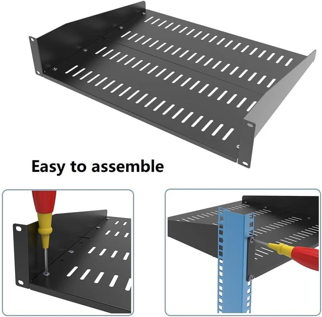 Alt view image 13 of 14 - JINGCHENGMEI 2U Vented Server Rack Shelf- Deep Adjustable Universal Rack Mount Cantilever Tray for 19" Network Equipment Rack & Cabinet,16 inches Deep, Black (2U16Inch)