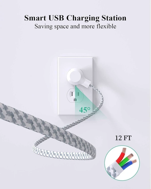Alt view image 14 of 14 - 2 Pack Power Strip, 12FT Long Extension Cord, Surge Protector with 6 Outlets and 4 USB Ports (2 USB C), Flat Plug Overload Protection, Extension Cord 10+ ft, Wall Mount for Home Office Dorm College