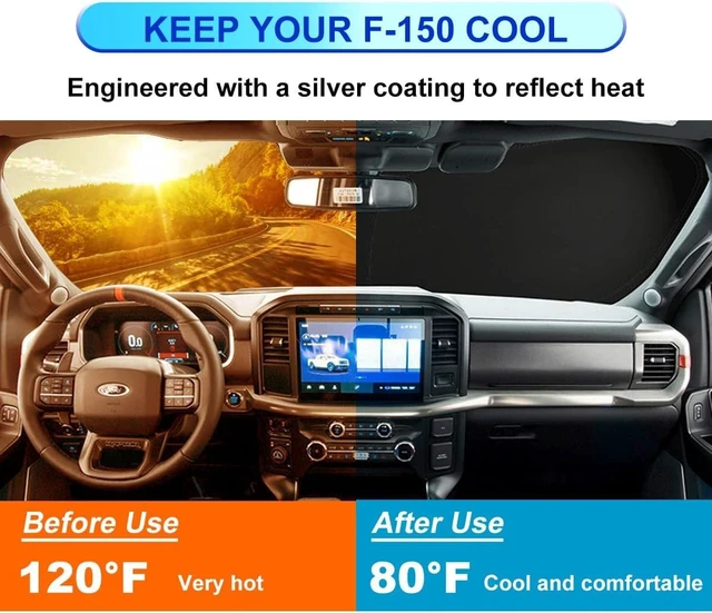 Alt view image 9 of 14 - Windshield Sun Shade for Ford F-150 2015-2025 Window Sun Visor Protector Ford F150 Lariat, King Ranch, Platinum, XL XLT Limited Raptor Accessories Foldable Sunshade Blocks UV Rays Keep Your Car Cooler