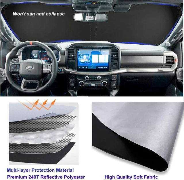 Alt view image 10 of 14 - Windshield Sun Shade for Ford F-150 2015-2025 Window Sun Visor Protector Ford F150 Lariat, King Ranch, Platinum, XL XLT Limited Raptor Accessories Foldable Sunshade Blocks UV Rays Keep Your Car Cooler