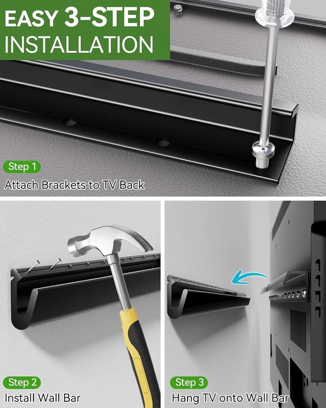 Alt view image 14 of 14 - Studless TV Wall Mount, No Drill Drywall TV Mount for 32-75 Inch Smart TVs, Max VESA 600x400mm, Low Profile, No Stud, No Anchors, Tv Wall Bracket Hanger, Holds up to 150 lbs