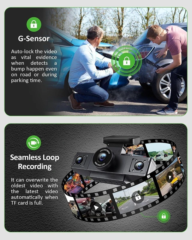 Alt view image 9 of 12 - 3 Channel 1080P Dash Cam Front and Inside Left/Right, Free 32G Card, Dash Camera Loop Recording, Triple Camera for Cars 24 Hours/7 Parking Monitor, Wide Angle, IR Night Vision, with G-Sensor, Black