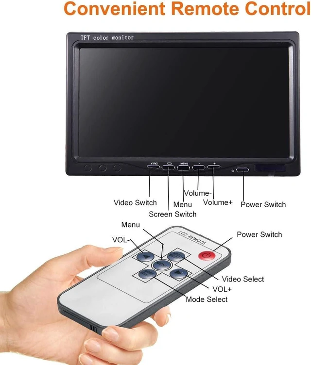 Alt view image 9 of 14 - Vehicle On-Dash Backup Monitor, 7" Digital HD Car TFT LCD Color Screen Display with 2 Video Input for Rear View Camera