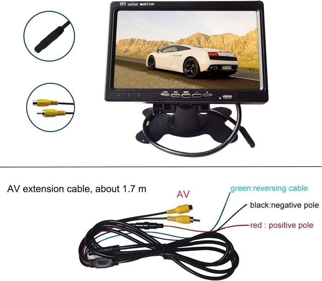 Alt view image 12 of 14 - Vehicle On-Dash Backup Monitor, 7" Digital HD Car TFT LCD Color Screen Display with 2 Video Input for Rear View Camera