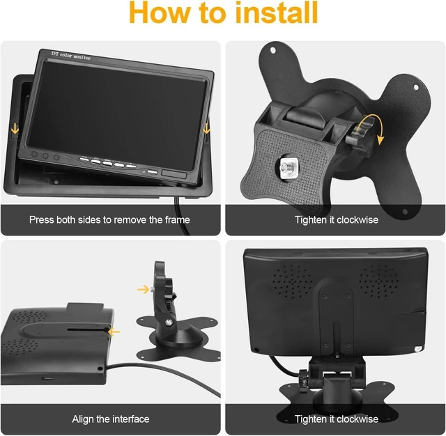 Alt view image 14 of 14 - Vehicle On-Dash Backup Monitor, 7" Digital HD Car TFT LCD Color Screen Display with 2 Video Input for Rear View Camera