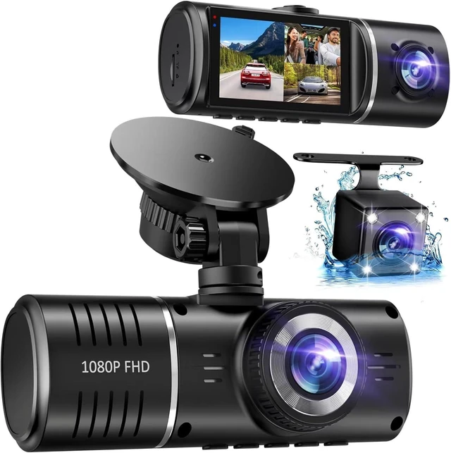 Alt view image 8 of 14 - Dash Cam Front and Rear, 1080P Dash Camera for Cars, 3 Channel Car Camera Front Rear and Inside with 32GB Card, Loop Recording, Night Vision, HDR, 24Hr Parking, G-Sensor