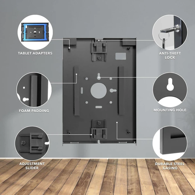Alt view image 11 of 14 - Mount-It! Anti-Theft Tablet Kiosk Wall Mount Compatible with iPad 10, 9, 8, Pro 10.5, Air 10.5, Locking Kiosk for iPad, Low-Profile Steel Security Tablet Wall Mount, Black