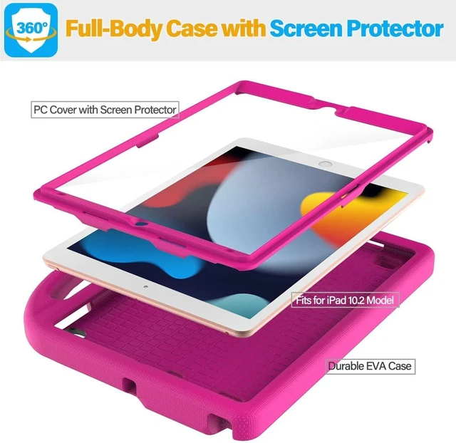 Alt view image 12 of 14 - SUPLIK Kids Case for iPad 9th/8th/7th Generation - iPad 10.2 inch 2021/2020/2019 Case with Built-in Screen Protector, Durable Shockproof Handle Stand Kids Cover for Apple iPad 7/8/9 Gen, Pink