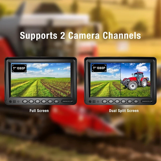 Alt view image 10 of 14 - 7" 1080P Wired Rear View Backup Camera System, Dual Split Screen IP69K Waterproof Reverse Camera, Vibration-Proof 10G for Tractor, Truck, Trailer, Combine, Heavy Equipment, BH701
