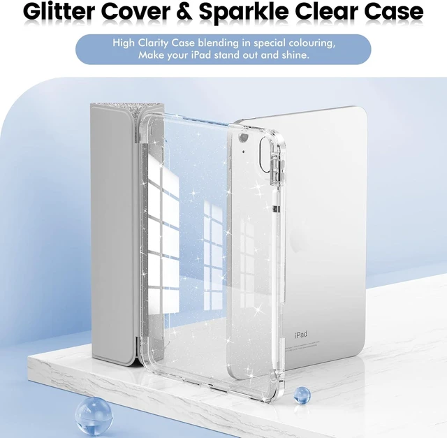 Alt view image 10 of 14 - INFILAND Compatible with iPad A16 11th Generation 11 Inch 2025 Case, iPad Case 10th Generation 10.9 Inch, Glitter Cover with Sparkly Clear Back, Pencil Holder, for Kids Girls, Silver
