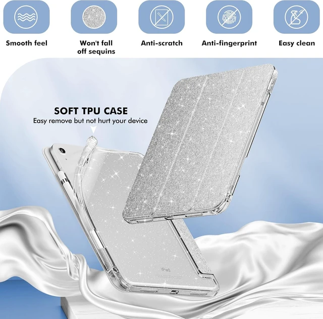 Alt view image 11 of 14 - INFILAND Compatible with iPad A16 11th Generation 11 Inch 2025 Case, iPad Case 10th Generation 10.9 Inch, Glitter Cover with Sparkly Clear Back, Pencil Holder, for Kids Girls, Silver
