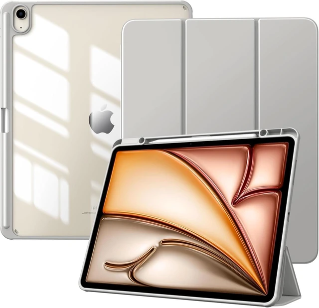 Alt view image 8 of 14 - TiMOVO Case for New iPad Air 13 inch (M3/M2-2025/2024) with Pencil Holder, Slim Stand Protective Cover with Clear Transparent Back Shell for iPad Air 13 inch, Auto Wake/Sleep, Light Gray