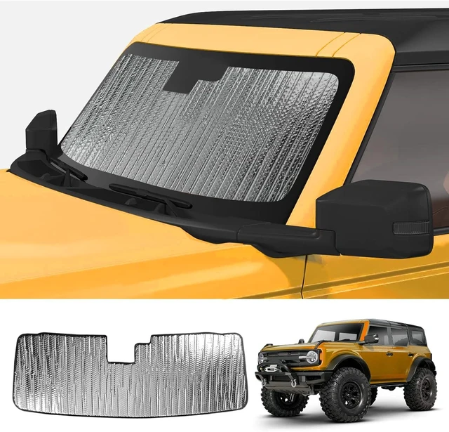 Alt view image 7 of 12 - Mabett Windshield Sun Shade for Ford Bronco Accessories 2021 2022 2023 2024 2025, Insulated and Sun Protection by Sun Visor for Bronco 2/4-Door (Silver)